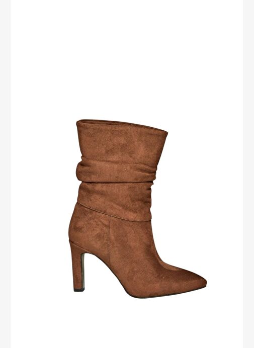 R404020302 Kahverengi Süet İnce Topuklu Büzgülü Kadın Bot - Görsel 5
