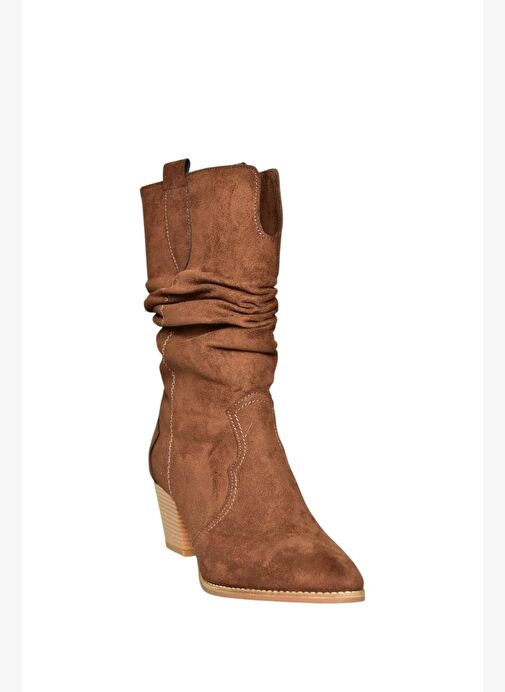 J404040002 Kahverengi Süet Kalın Topuklu Kadın Bot - Görsel 5