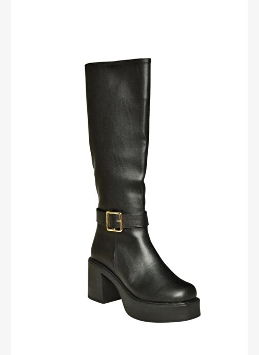 V726454109 Siyah Kalın Topuklu Klasik Kadın Çizme - Görsel 6