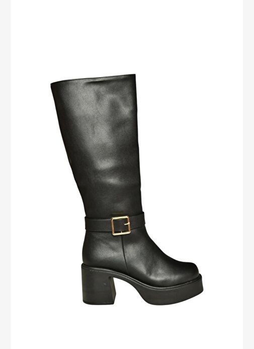 V726454109 Siyah Kalın Topuklu Klasik Kadın Çizme - Görsel 7