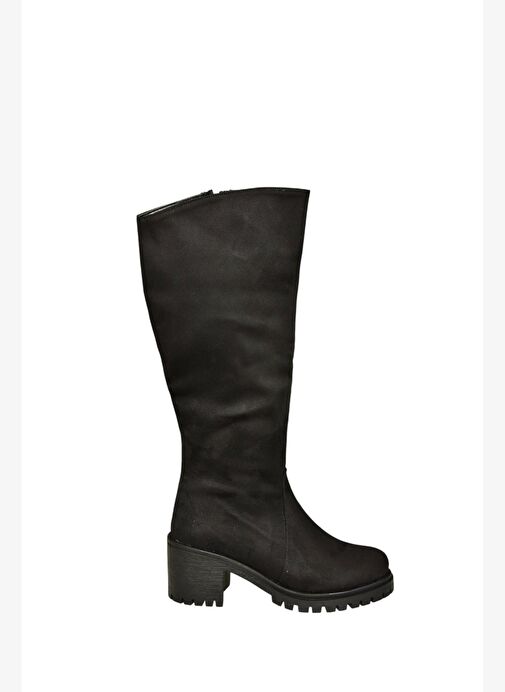 V726800202 Siyah Süet Kalın Topuklu Klasik Kadın Çizme - Görsel 8