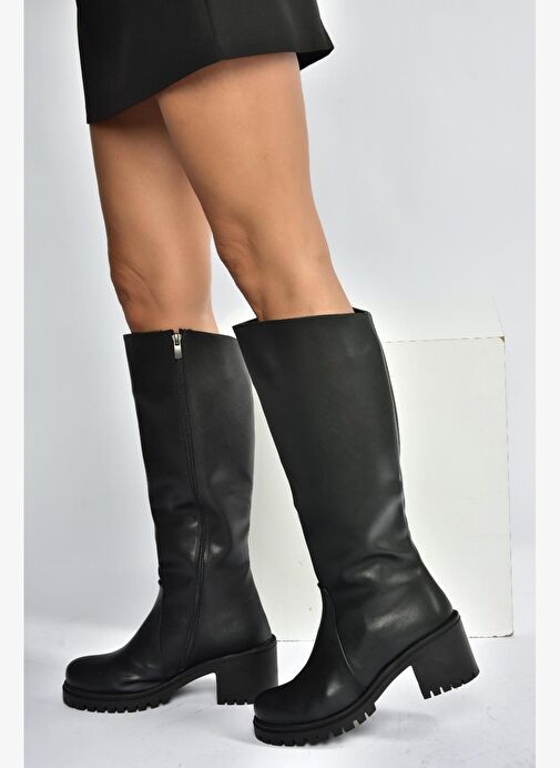 V726800209 Siyah Kalın Topuklu Klasik Kadın Çizme - Görsel 4