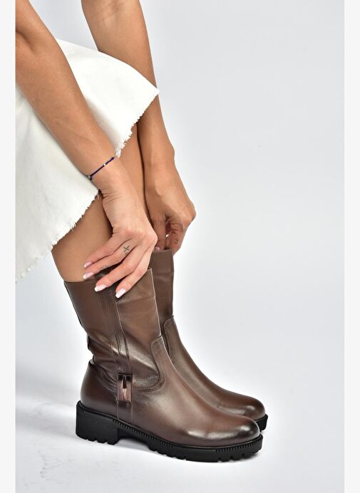 V654070603 Kahverengi Hakiki Deri Kadın Bot - Görsel 4