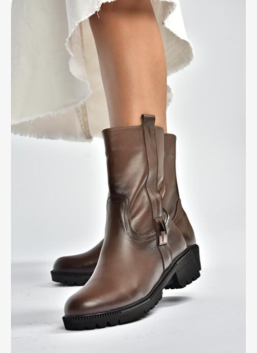 V654070603 Kahverengi Hakiki Deri Kadın Bot - Görsel 5