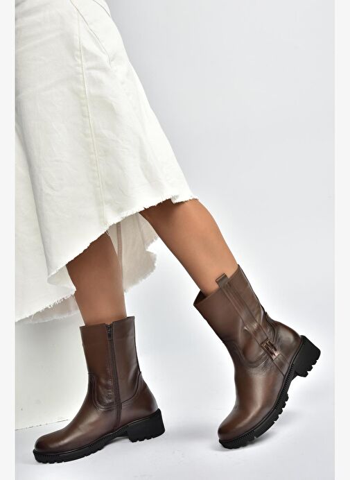 V654070603 Kahverengi Hakiki Deri Kadın Bot - Görsel 2