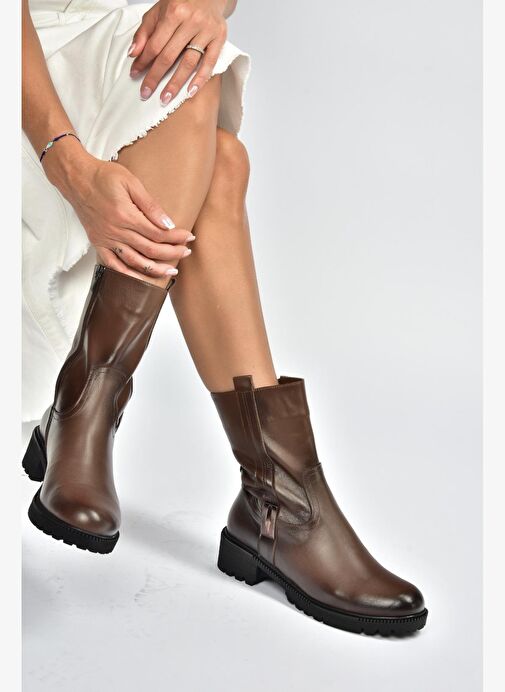 V654070603 Kahverengi Hakiki Deri Kadın Bot - Görsel 3