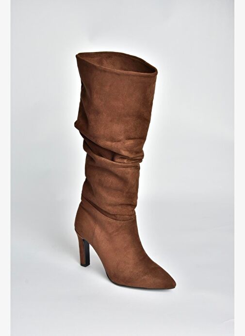 L404868002 Kahverengi Süet İnce Topuklu Kadın Çizme - Görsel 6