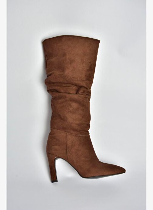 L404868002 Kahverengi Süet İnce Topuklu Kadın Çizme - Görsel 7