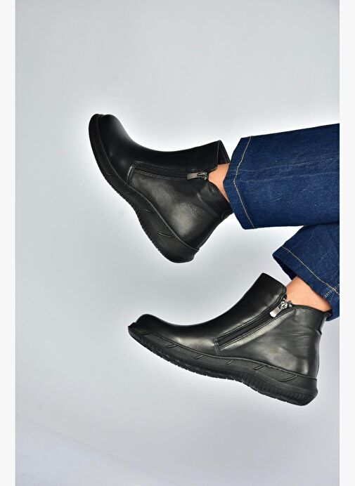 V398577603 Siyah Hakiki Deri Kadın Bot - Görsel 3