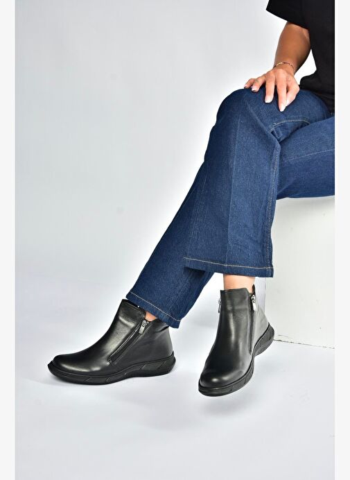 V398577603 Siyah Hakiki Deri Kadın Bot - Görsel 2