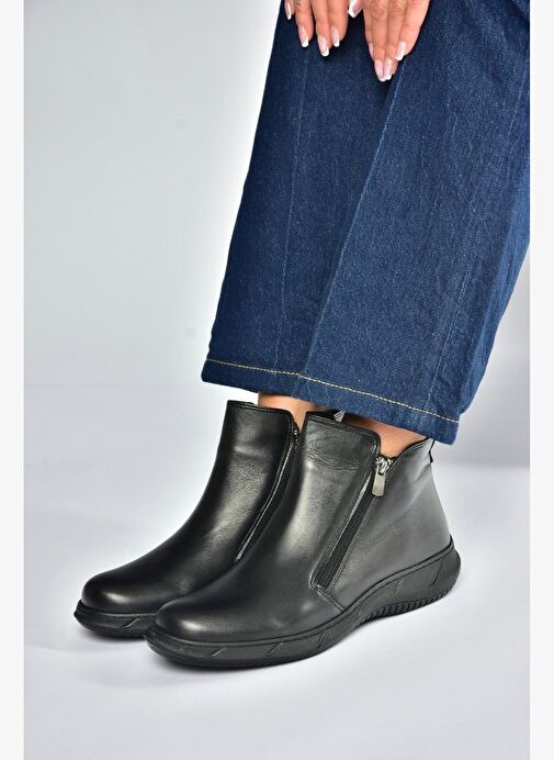 V398577603 Siyah Hakiki Deri Kadın Bot - Görsel 4