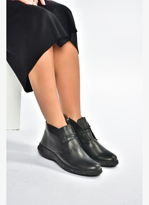 V398553603 Siyah Hakiki Deri Kadın Bot - Görsel 3