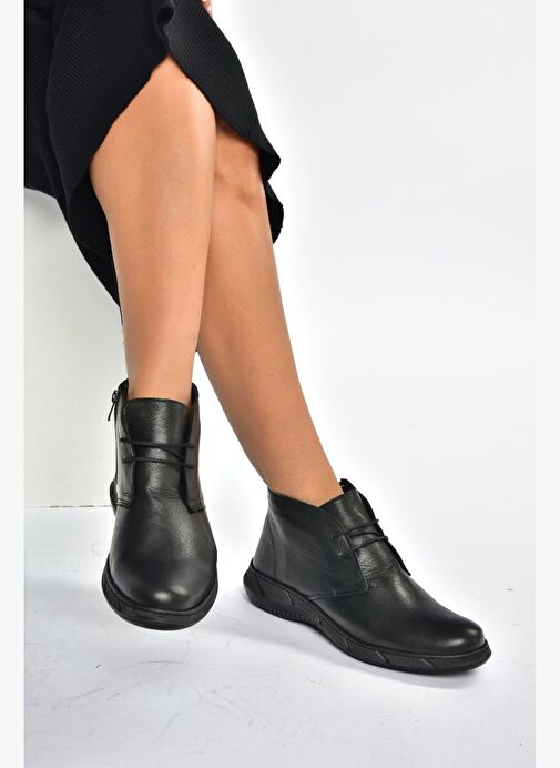 V398553603 Siyah Hakiki Deri Kadın Bot - Görsel 2