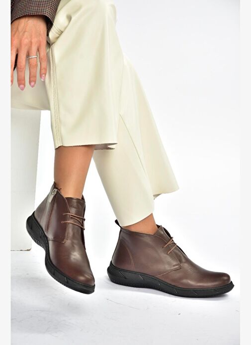 V398553603 Kahverengi Hakiki Deri Kadın Bot - Görsel 4
