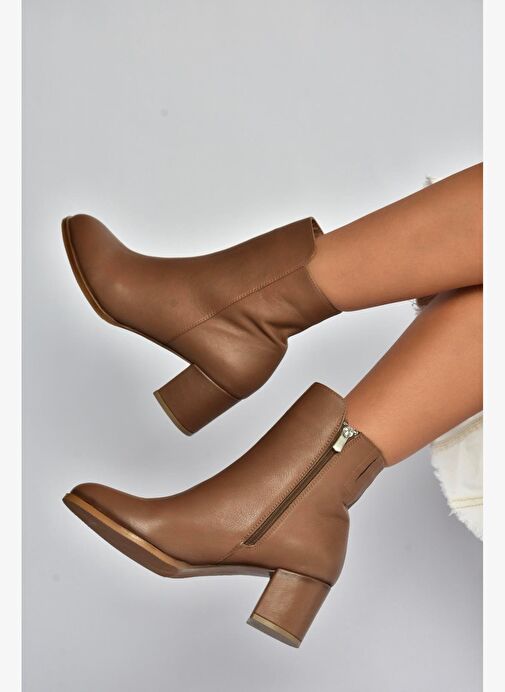 V468581003 Vizon Hakiki Deri Kalın Topuklu Kadın Bot - Görsel 3