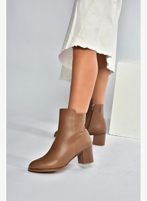 V468581003 Vizon Hakiki Deri Kalın Topuklu Kadın Bot - Görsel 4
