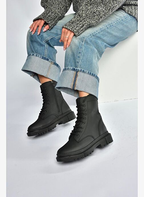 V973192401 Siyah Nubuk Kalın Tabanlı Postal Bot - Görsel 5