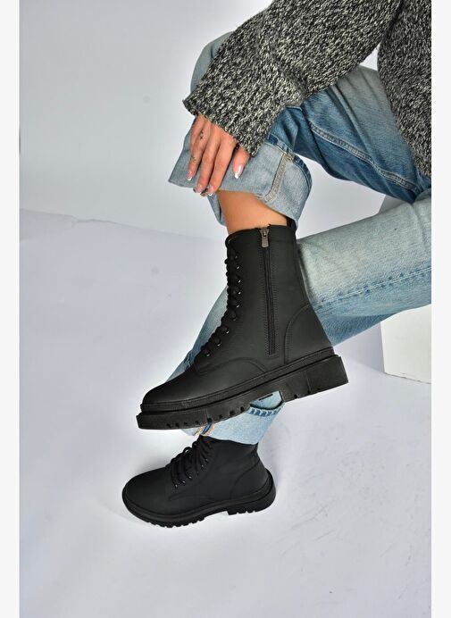 V973192401 Siyah Nubuk Kalın Tabanlı Postal Bot - Görsel 3