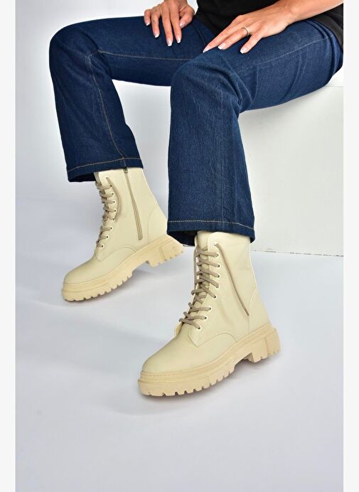 V973192401 Bej Nubuk Kalın Tabanlı Postal Bot - Görsel 2