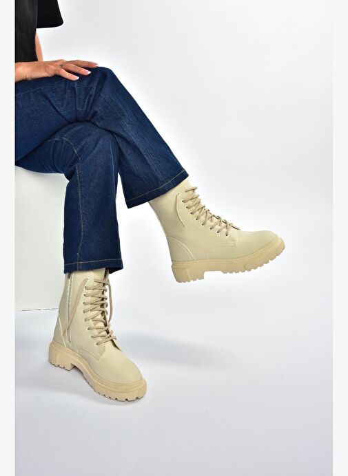 V973192401 Bej Nubuk Kalın Tabanlı Postal Bot - Görsel 4