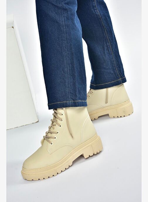 V973192401 Bej Nubuk Kalın Tabanlı Postal Bot - Görsel 5