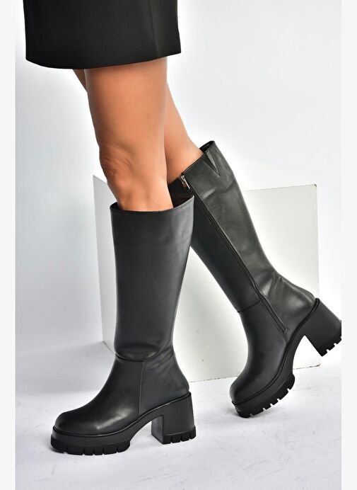 V965067009 Siyah Kalın Topuklu Kadın Çizme - Görsel 4