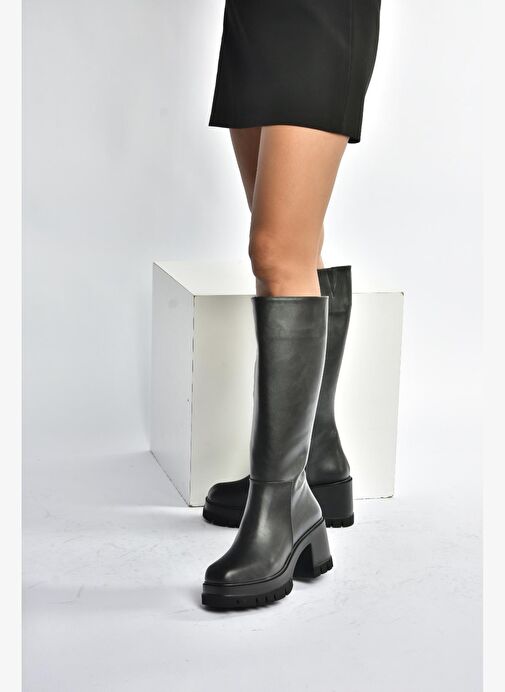 V965067009 Siyah Kalın Topuklu Kadın Çizme - Görsel 3