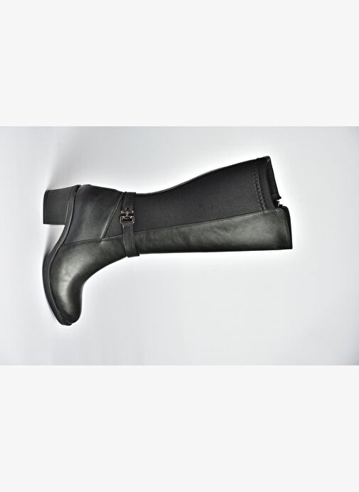 V965030509 Siyah Kalın Topuklu Arkası Lastik Detaylı Kadın Çizme - Görsel 7