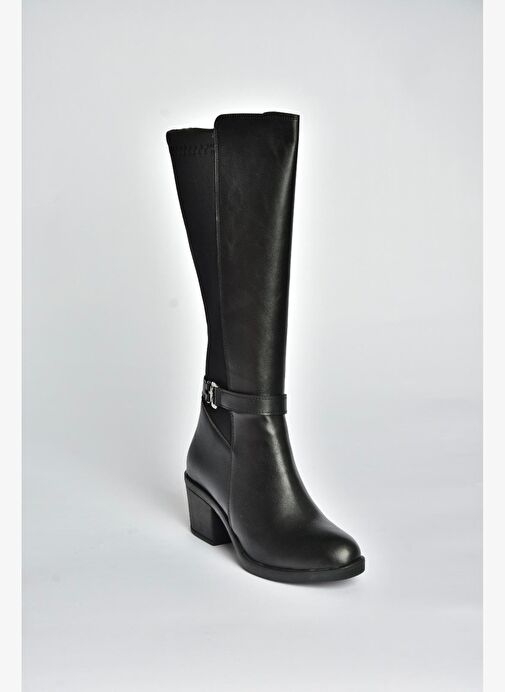 V965030509 Siyah Kalın Topuklu Arkası Lastik Detaylı Kadın Çizme - Görsel 8