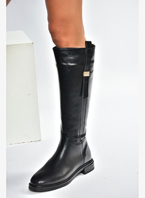 V973000807 Siyah Yılan Baskı Klasik Kadın Çizme - Görsel 3