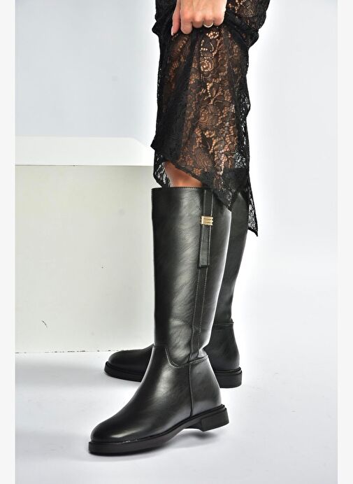 V973000809 Siyah Klasik Kadın Çizme - Görsel 3
