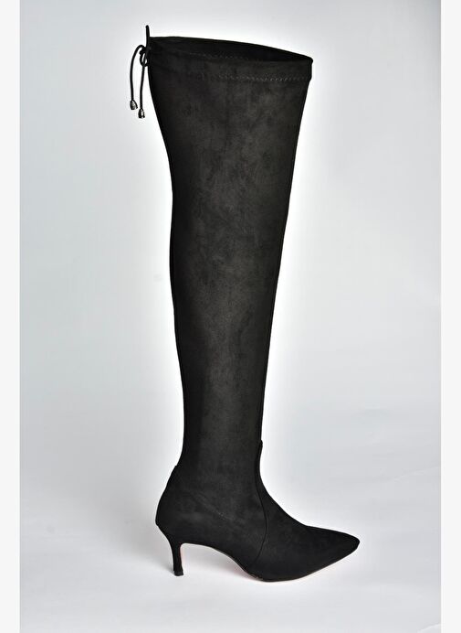 V997041602 Siyah Süet İnce Topuklu Streç Çorap Çizme - Görsel 6