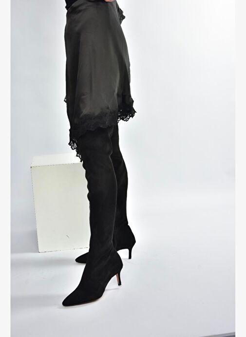 V997041602 Siyah Süet İnce Topuklu Streç Çorap Çizme - Görsel 4
