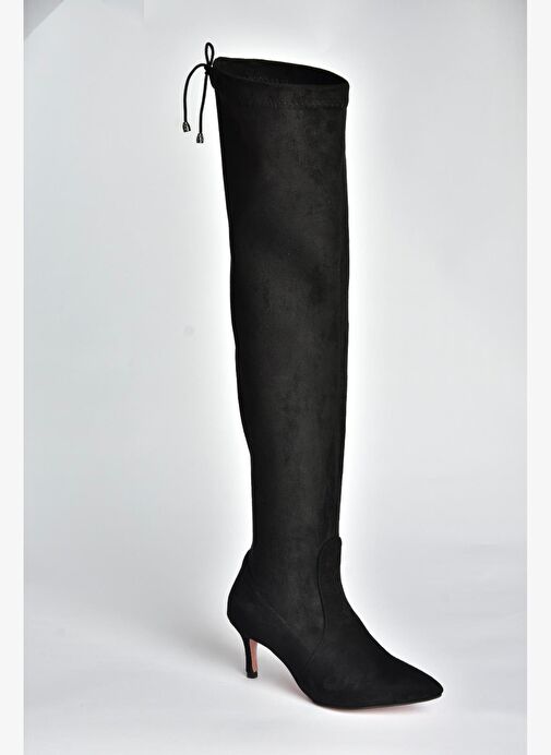 V997041602 Siyah Süet İnce Topuklu Streç Çorap Çizme - Görsel 7