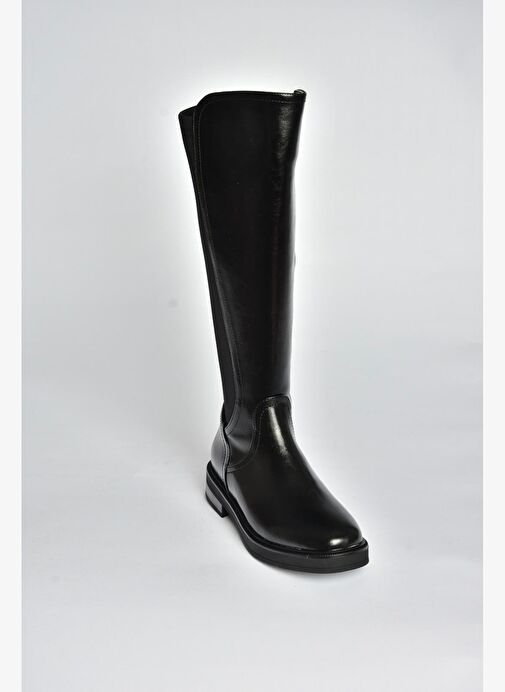 V312212360 Siyah Rustik Arkası Lastik Detaylı Kadın Çizme - Görsel 6