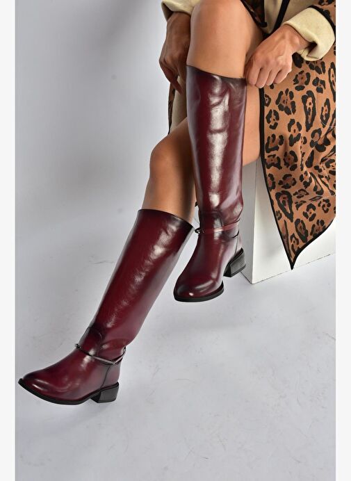 V312361060 Bordo Rustik Klasik Kadın Çizme - Görsel 3