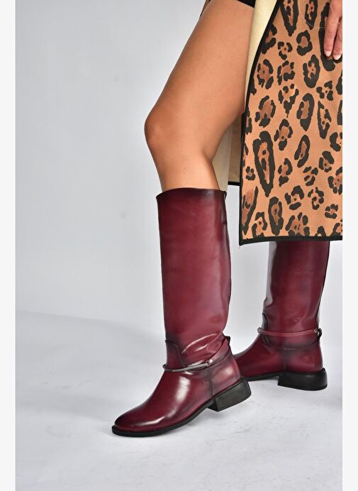 V312361060 Bordo Rustik Klasik Kadın Çizme - Görsel 4