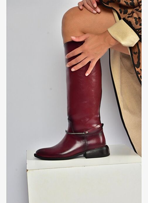 V312361060 Bordo Rustik Klasik Kadın Çizme - Görsel 5