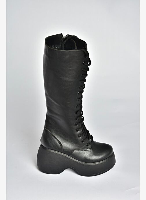 V965307009 Siyah Dolgu Tabanlı Kadın Postal Çizme - Görsel 6