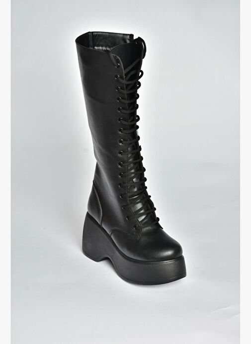 V965307009 Siyah Dolgu Tabanlı Kadın Postal Çizme - Görsel 7