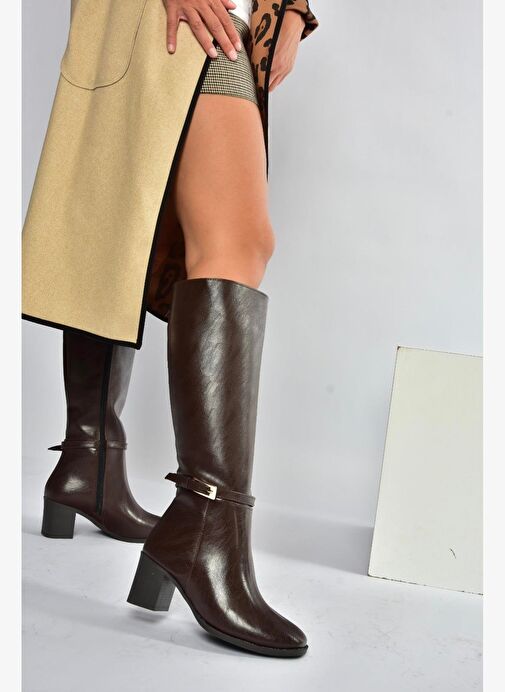 V973600509 Kahverengi Kalın Topuklu Kadın Çizme - Görsel 6