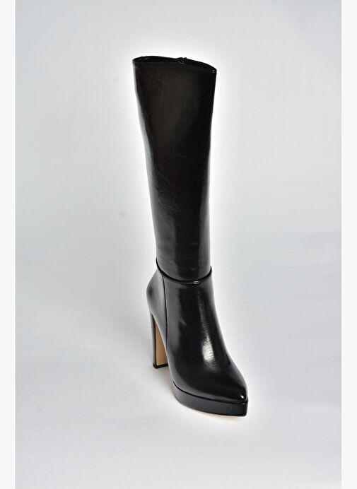 V820660660 Siyah Rustik Kalın Platform Topuklu Kadın Çizme - Görsel 7