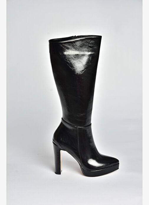 V820660660 Siyah Rustik Kalın Platform Topuklu Kadın Çizme - Görsel 6