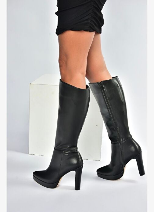 V820660609 Siyah Kalın Platform Topuklu Kadın Çizme - Görsel 3
