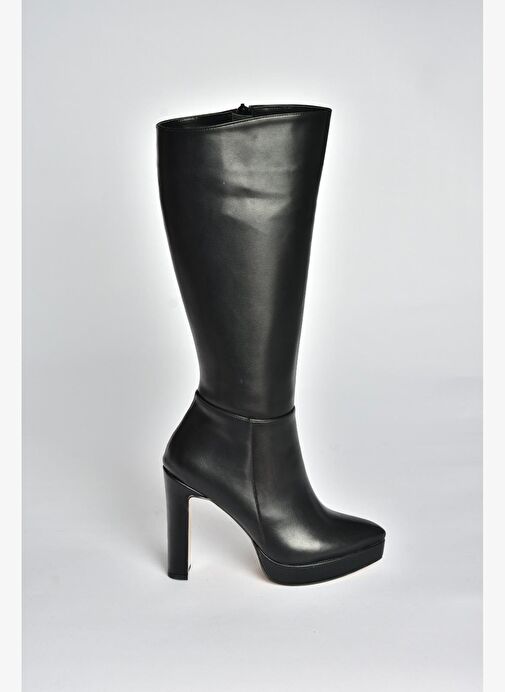 V820660609 Siyah Kalın Platform Topuklu Kadın Çizme - Görsel 7