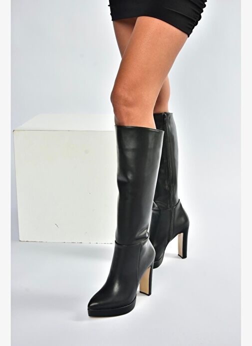 V820660609 Siyah Kalın Platform Topuklu Kadın Çizme - Görsel 2