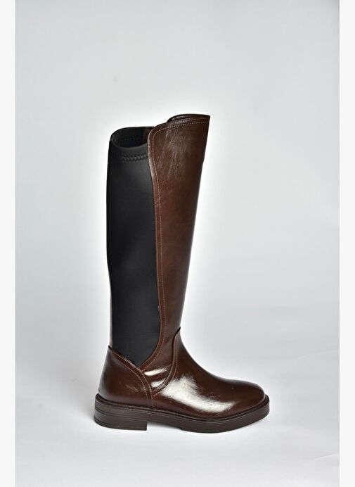 V312212360 Kahverengi Rustik Arkası Lastik Detaylı Kadın Çizme - Görsel 7