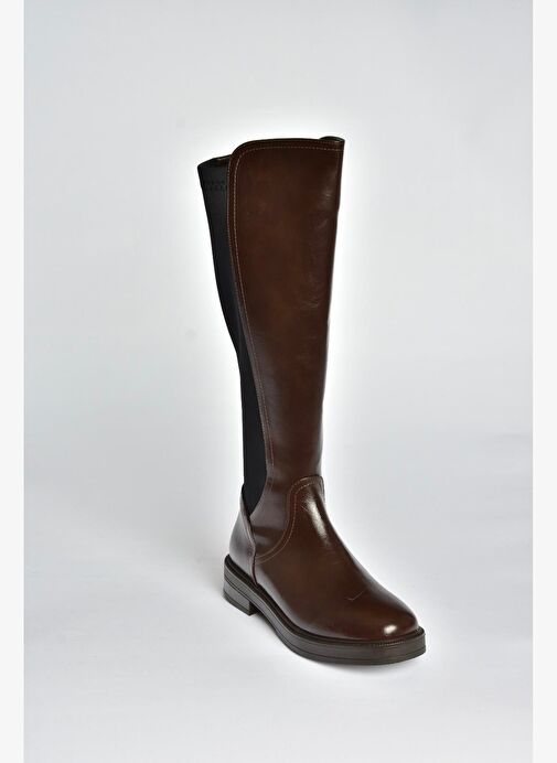 V312212360 Kahverengi Rustik Arkası Lastik Detaylı Kadın Çizme - Görsel 6