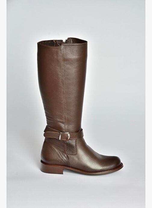 V398750603 Kahverengi Hakiki Deri Alçak Tabanlı Kadın Çizme - Görsel 8