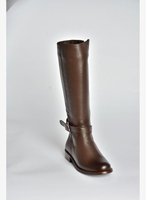 V398750603 Kahverengi Hakiki Deri Alçak Tabanlı Kadın Çizme - Görsel 7